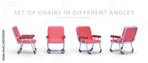 Set of realistic chairs in different angles isolated on white background. Vector illustration