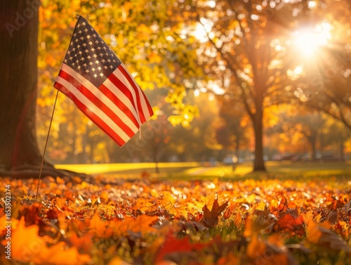 American Flag Flying Proudly in City Landscape onBright Sunny Day