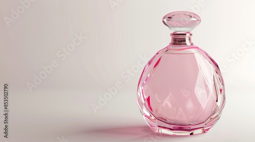 perfume bottle. pink transparent glass isolated on white background.