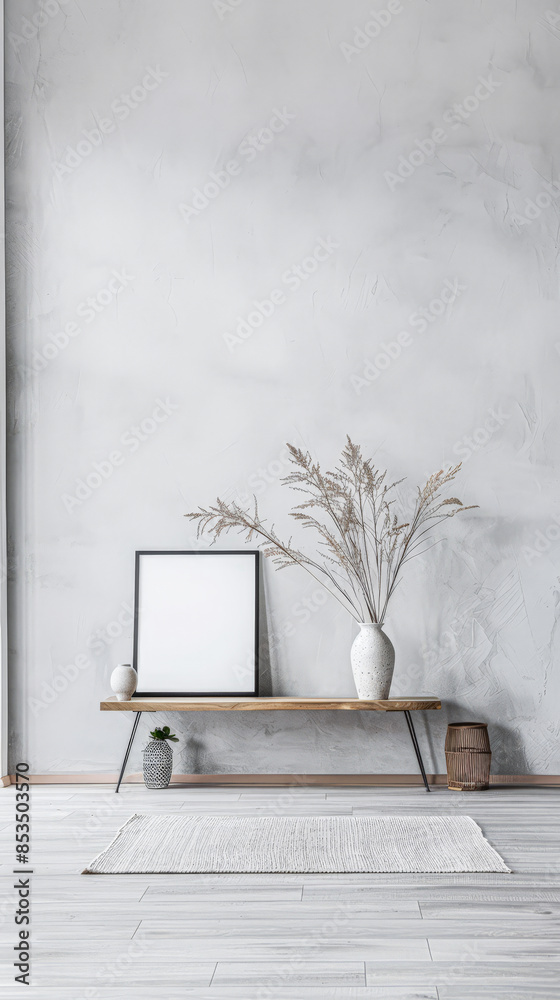 Fototapeta premium Minimalist room interiors in neutral colors with minimal furniture. Residential interior design composition for Real Estate.
