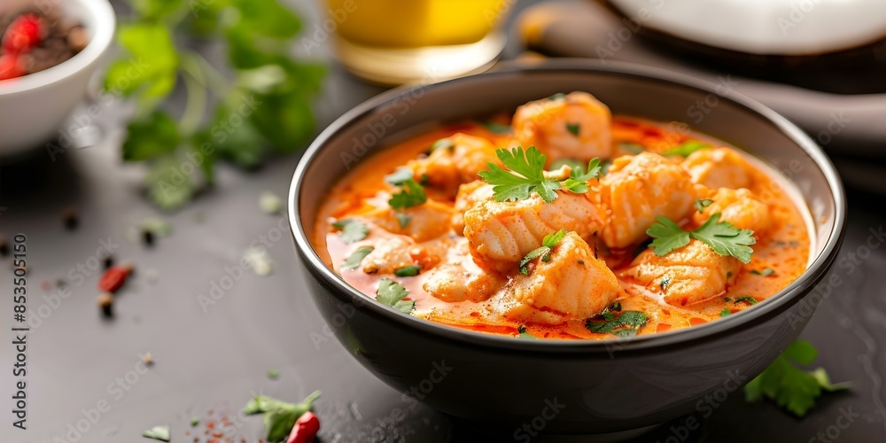 A Detailed Look at Flavorful Brazilian Coconut Fish Curry. Concept Brazilian Cuisine, Coconut-Based Recipes, Seafood Dishes, Flavorful Curries, Cooking Techniques A Detailed Look at Flavorful Brazilian Coconut Fish Curry. Concept Brazilian Cuisine, Coconut-Based Recipes, Seafood Dishes, Flavorful Curries, Cooking Techniques