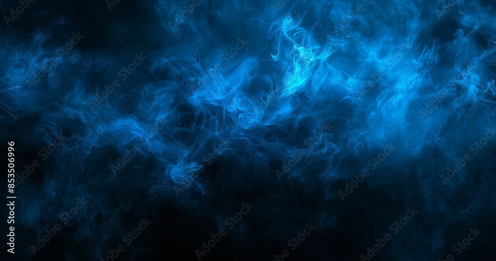 Blue glowing light on black background with fog, dark abstract wallpaper Blue glowing light on black background with fog, dark abstract wallpaper