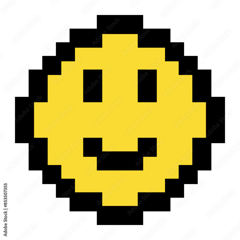 pixel style art smile face emoticon, 8bit style emoticon pixel style art smile face emoticon, 8bit style emoticon