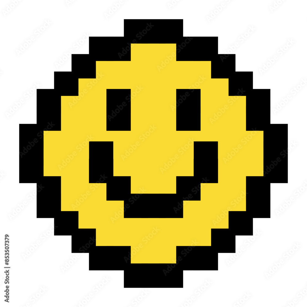 pixel style art smile face emoticon, 8bit style emoticon pixel style art smile face emoticon, 8bit style emoticon