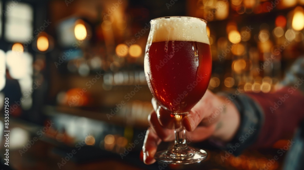 Person Holding Beer Glass In Front Of Bar Person Holding Beer Glass In Front Of Bar