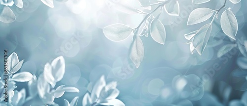 Abstract floral nature background with delicate white plant and flower leaves border
