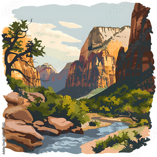Cartoon Artistic Style Painting Drawing Logo Illustration of Zion National Park