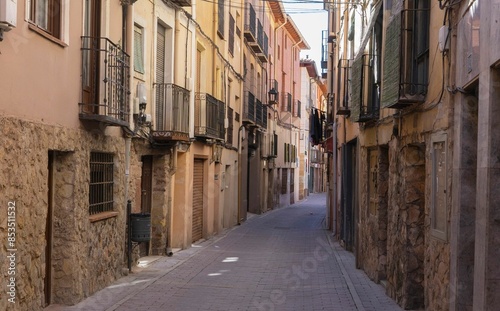 Narrow streets and rustic stone houses in the medieval village of Molina de Aragon.