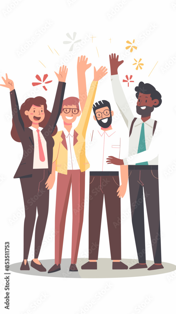 Obraz premium Vector of diverse business team celebrating successful project with high fives on white background