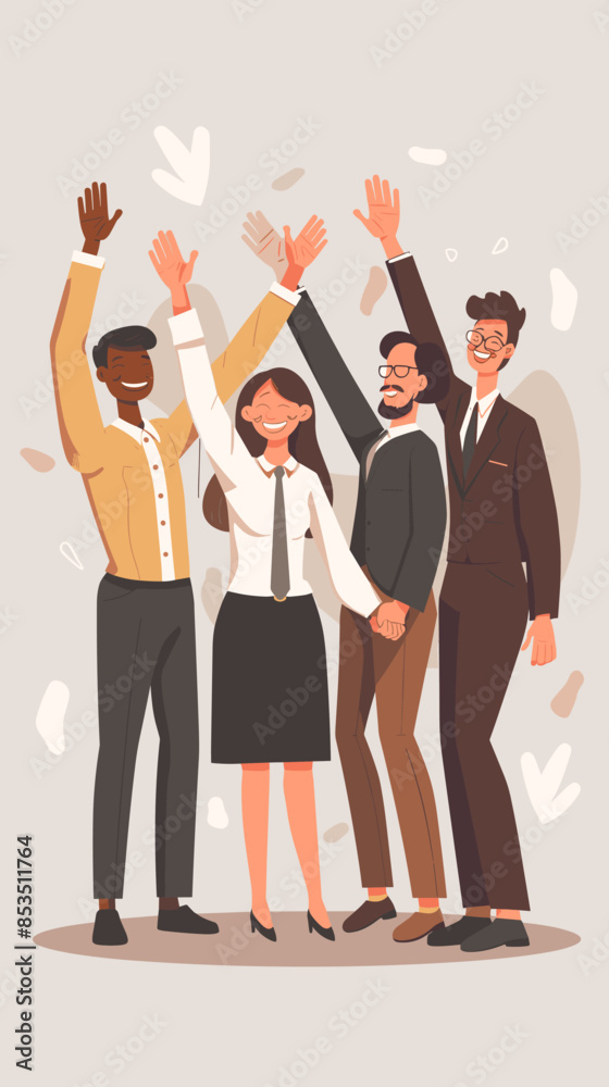 Obraz premium Vector of diverse business team celebrating successful project with high fives