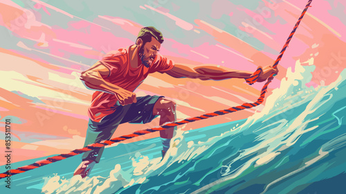 Vector of a determined athlete engaged in fierce tug of war competition