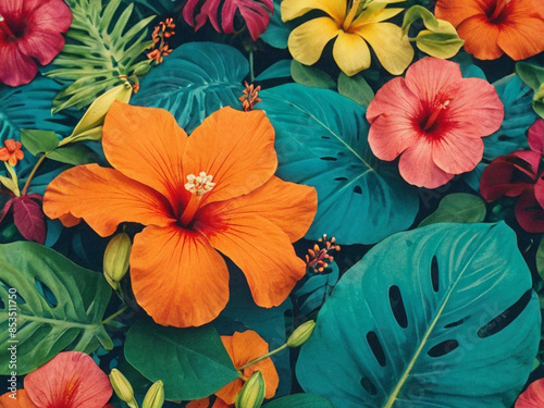 Wallpaper Mural There are many different colored flowers and leaves on the ground Torontodigital.ca