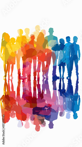 Vector of a diverse group of silhouettes standing united, symbolizing gender equality