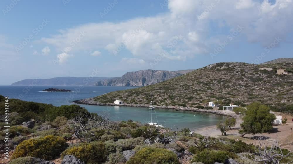 Aerial view of Kythira greek island bay Limnionas beach Aerial view of Kythira greek island bay Limnionas beach