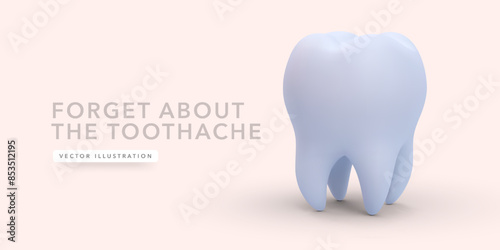 Oral health care concept with realistic tooth isolated on light background. Vector illustration