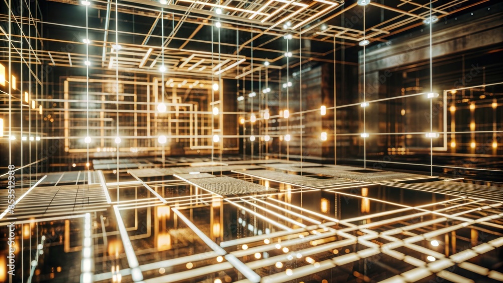 A futuristic neon grid with glowing lines and a dark background. A futuristic neon grid with glowing lines and a dark background.
