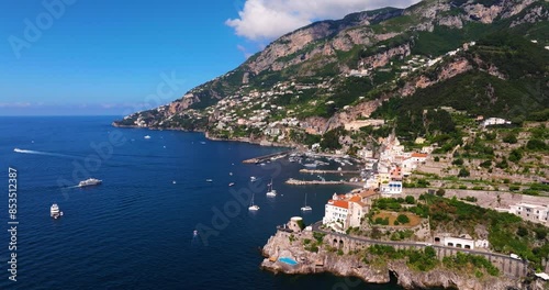Wallpaper Mural Drone Flying Above Amalfi Coast, Italy on Beautiful Summer Day. Top Italian Destination Torontodigital.ca