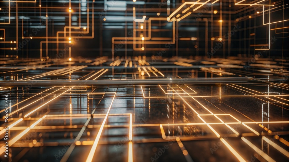 A futuristic neon grid with glowing lines and a dark background. A futuristic neon grid with glowing lines and a dark background.