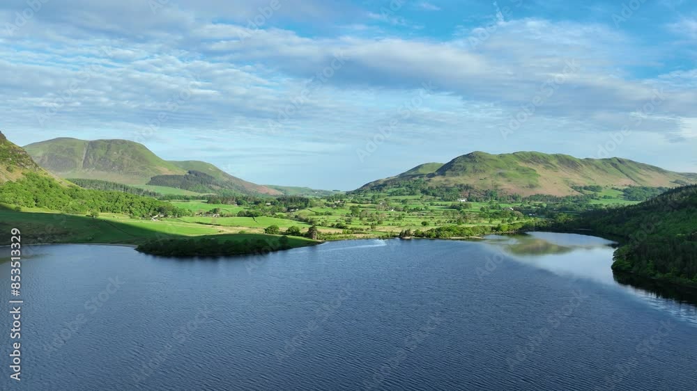 Aerial view over Crummock Water, Cumbria, England, United Kingdom. Aerial view over Crummock Water, Cumbria, England, United Kingdom.