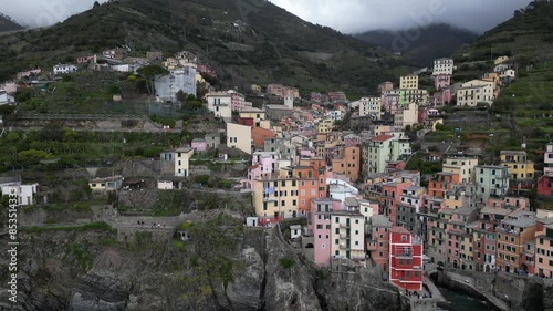 Wallpaper Mural Riomaggiore Cinque Terre Italy aerial smooth rotating view of the buildings on the cliffs Torontodigital.ca