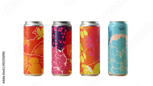A vibrant  showcasing slim cans mockups with different colors for a ready to drink beverage, low alcoholic content, on transparent background PNG file, Generative AI illustrations. 