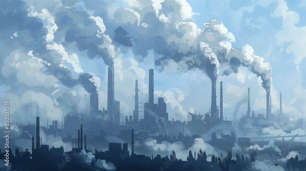 A city with a foggy sky and a tall tower in the background. The city is surrounded by water and the sky is cloudy A city with a foggy sky and a tall tower in the background. The city is surrounded by water and the sky is cloudy