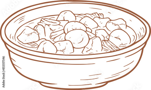 Fish Maw Soup outline hand drawn engraving