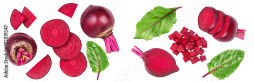 beetroot slices isolated on white background with full depth of field. Top view. Flat lay photo