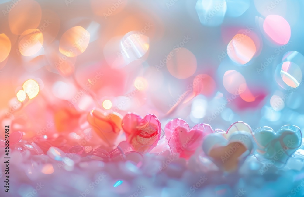 Blurred background with hearts and pastel colors