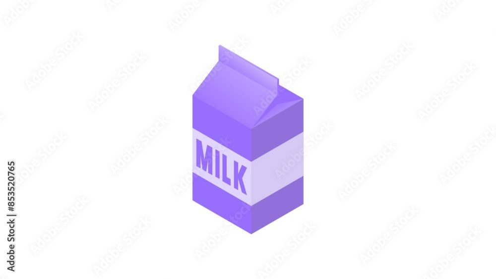 Simple 3d isometric milk box animation isolated on white.