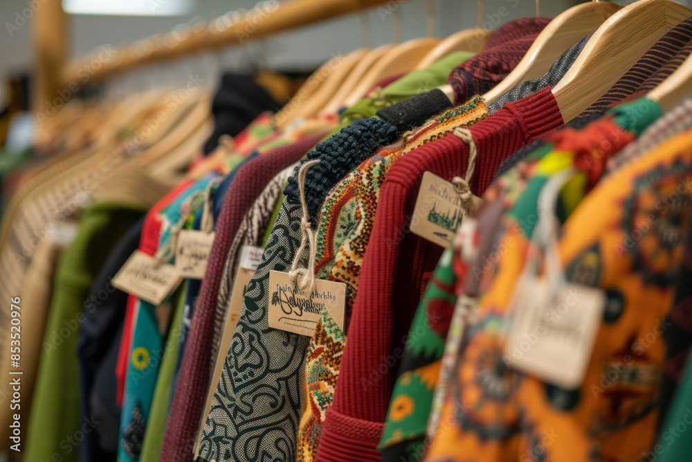 A clothing rack filled with garments made from sustainable materials ...