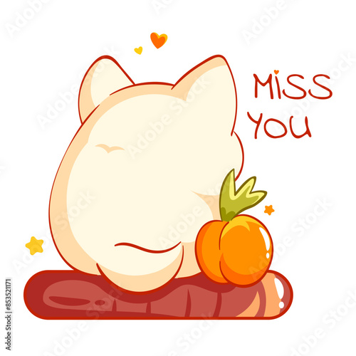 Miss you. Greeting card with cute cat. Missing you notecard with lovely kitty. Vector illustration EPS8