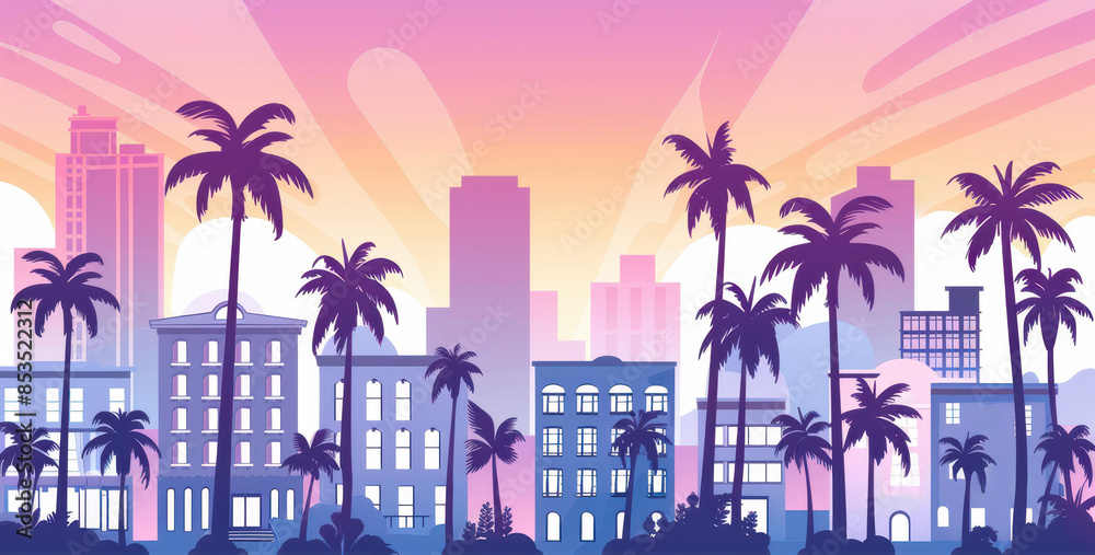 Fototapeta premium AIgenerated illustration of a Miami Beach scene in pastel colors, capturing the essence of a midday journey.
