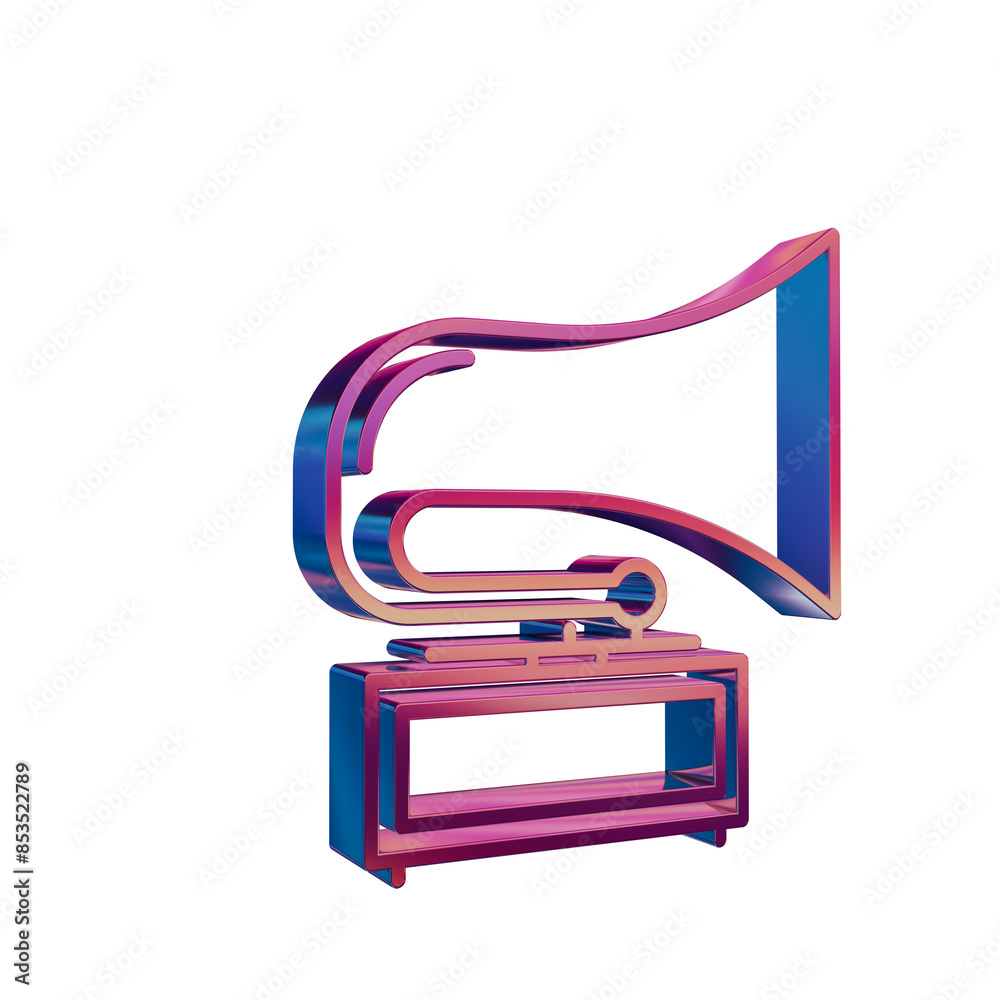 3D Neon Retro Icon - Retro Old Gramophone 3D Neon Retro Icon - Retro Old Gramophone