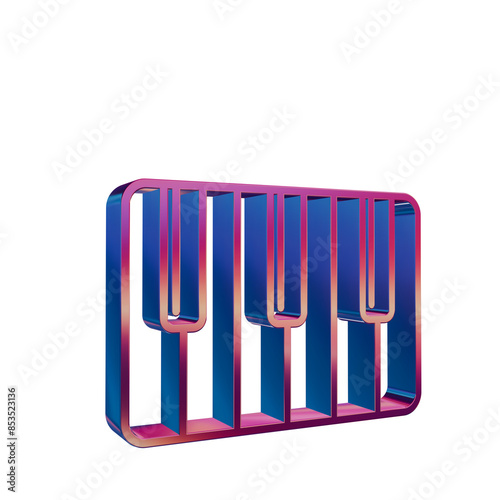 3D Neon Retro Icon - Piano Keys