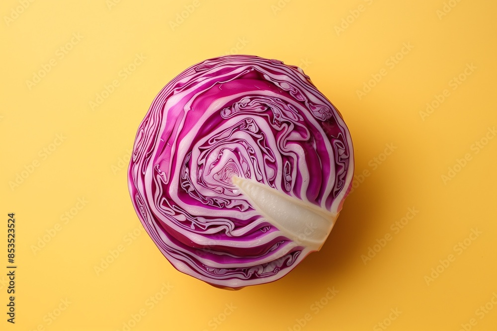 Whole Red Cabbage on Pastel Yellow Background Whole Red Cabbage on Pastel Yellow Background