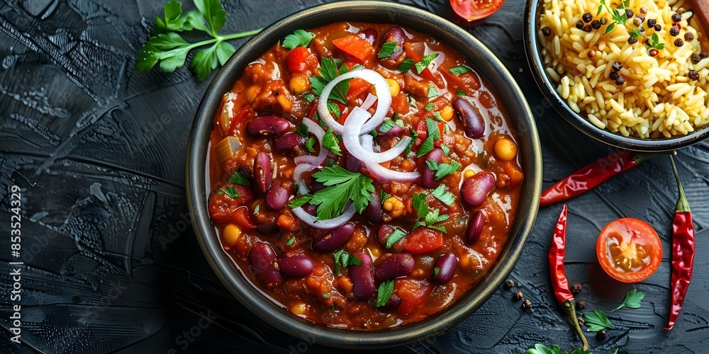 Rajma Masala Curry A Delicious Blend of Red Kidney Beans, Tomatoes, Onions, and Spices. Concept Indian Cuisine, Vegetarian Dish, Flavorful Recipe, Comfort Food, Easy Cooking Rajma Masala Curry A Delicious Blend of Red Kidney Beans, Tomatoes, Onions, and Spices. Concept Indian Cuisine, Vegetarian Dish, Flavorful Recipe, Comfort Food, Easy Cooking