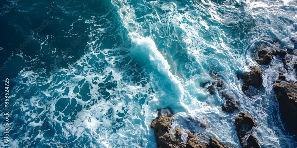 Obraz premium Mesmerizing Waves Crashing Against Rocky Shore with Turquoise Waters