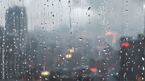 Rain Drops on a Window Beneath a Cloudy Sky photo