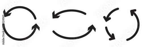 different circular arrows of black color, different thickness