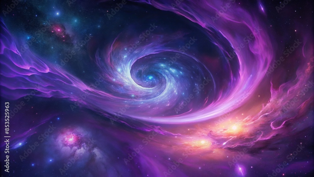 A vivid cosmic swirl with stars and nebulae in purple and pink hues. A vivid cosmic swirl with stars and nebulae in purple and pink hues.