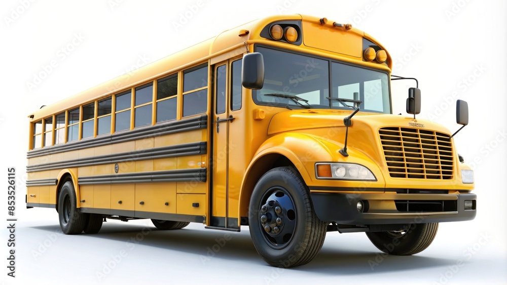 A yellow school bus arriving at school with children boarding. A yellow school bus arriving at school with children boarding.