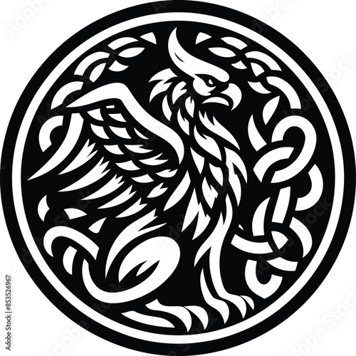 griffin in silhouete with celtic knot pattern illustration