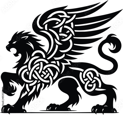 griffin in silhouete with celtic knot pattern illustration