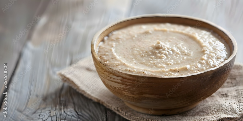 Nourishing Teff Porridge in a Simple Bowl with Gentle Morning Light. Concept Breakfast Ideas, Nutritious Recipes, Simple Photography, Teff Porridge, Morning Light Nourishing Teff Porridge in a Simple Bowl with Gentle Morning Light. Concept Breakfast Ideas, Nutritious Recipes, Simple Photography, Teff Porridge, Morning Light