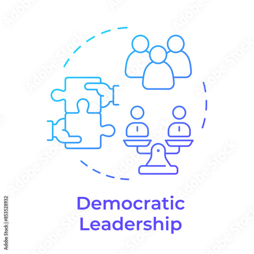 Democratic leadership blue gradient concept icon. Team members, democracy. Puzzle hands. Round shape line illustration. Abstract idea. Graphic design. Easy to use in infographic, presentation