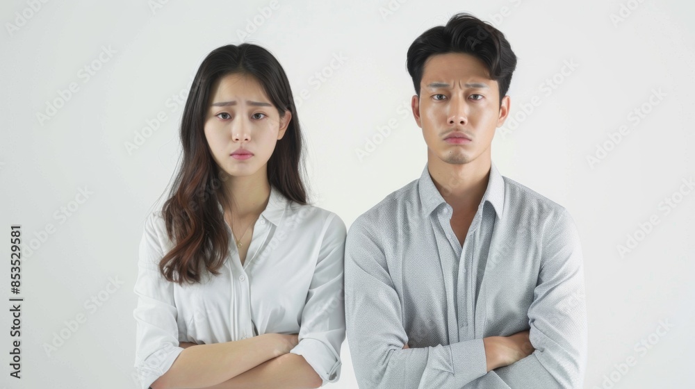 sad office, sulking and frowning disappointed, standing upset and distressed against white background sad office, sulking and frowning disappointed, standing upset and distressed against white background