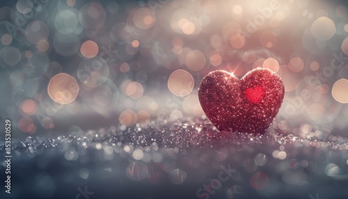 Glittering red heart on sparkly, bokeh-filled background. Perfect for romantic, festive, and Valentine's themed projects.