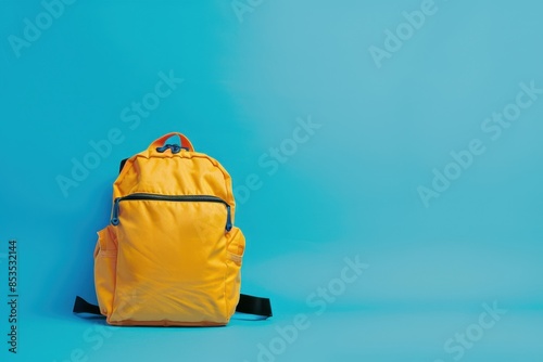 Yellow Backpack on a Blue Background