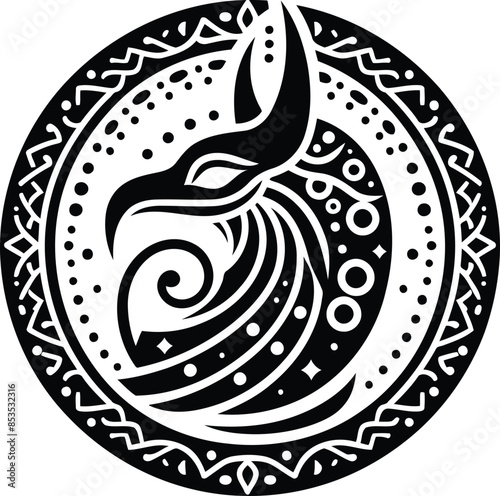 horus egypt deity in silhouete with bohemian nature pattern illustration